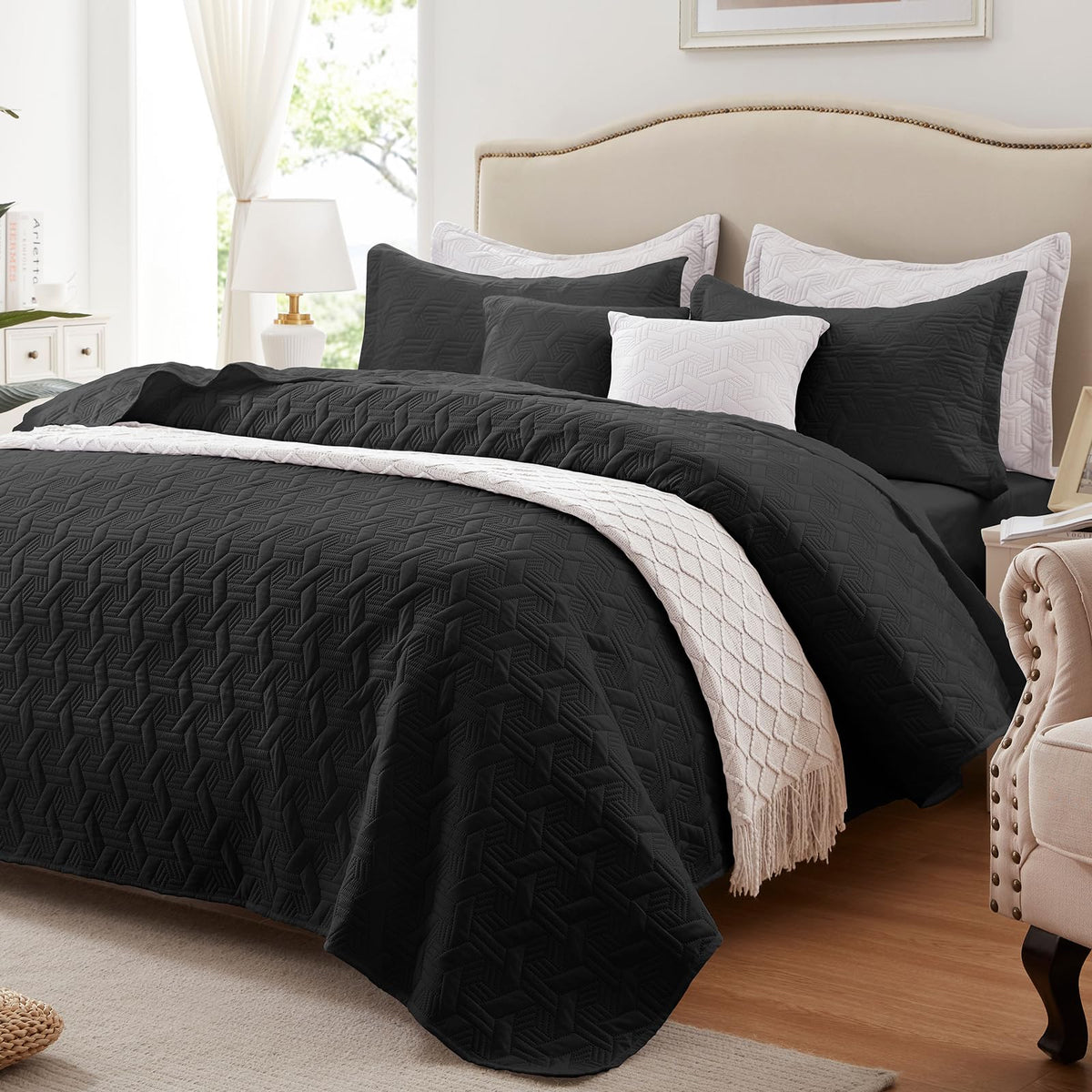 LEAONME Full/Queen Quilt Set 3 Pieces, Lightweight Burnt Orange/Rust Bedspread-90''x98'', Soft Microfiber Summer Quilt, Luxurious Warm Coverlet Set for All Seasons (Includes 1 Quilt, 2 Shams)