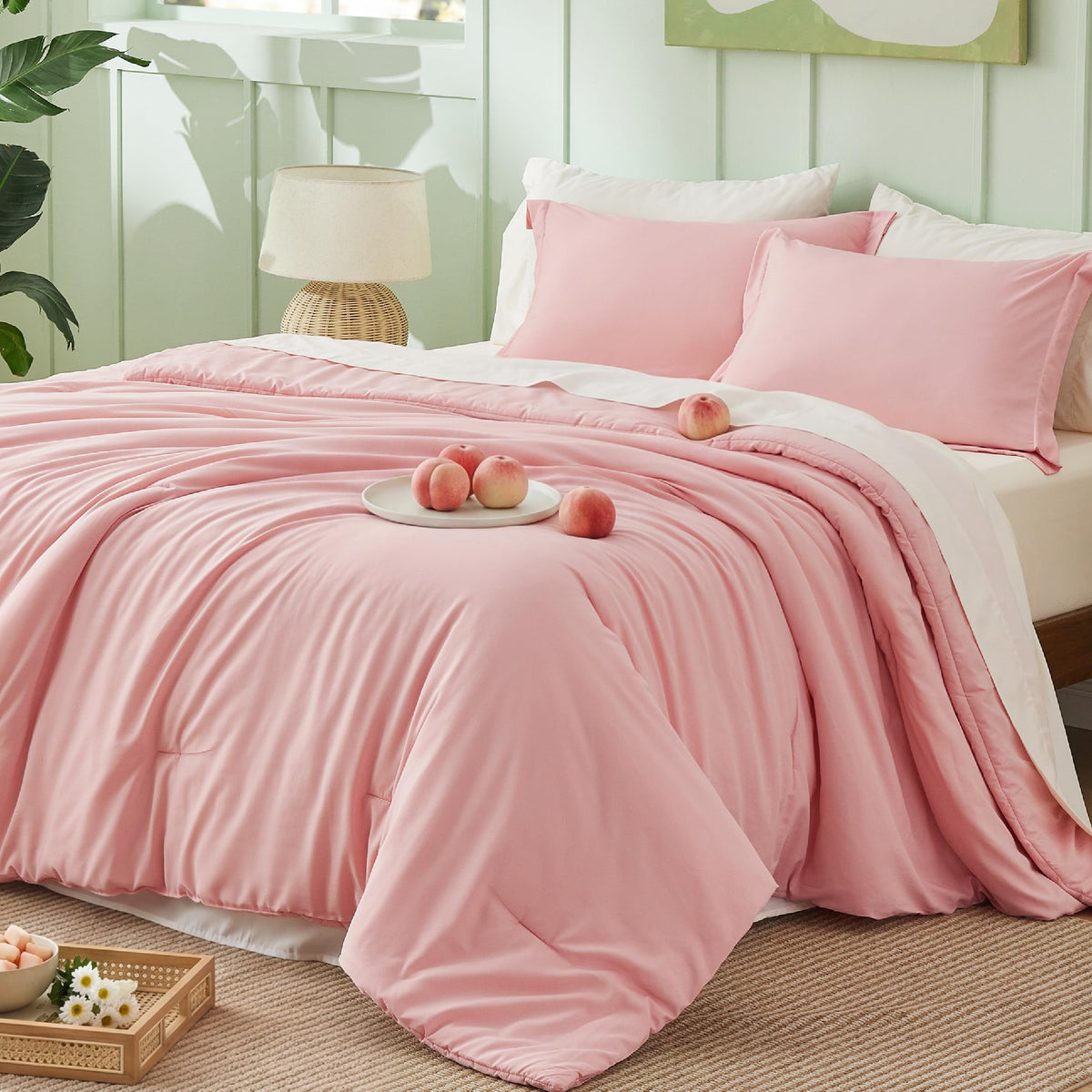 Bedsure Queen Bed in a Bag, Sage Green Comforter Set Contrasting 7 Pieces