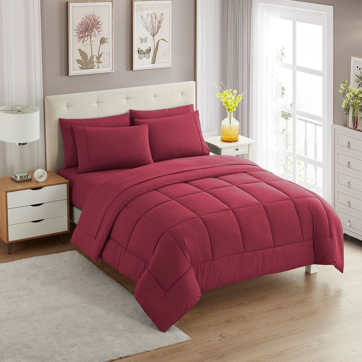 Sweet Home Collection 5 Piece Comforter Set Bag Solid Color All Season Soft Down Alternative Blanket & Luxurious Microfiber Bed Sheets, Navy, Twin