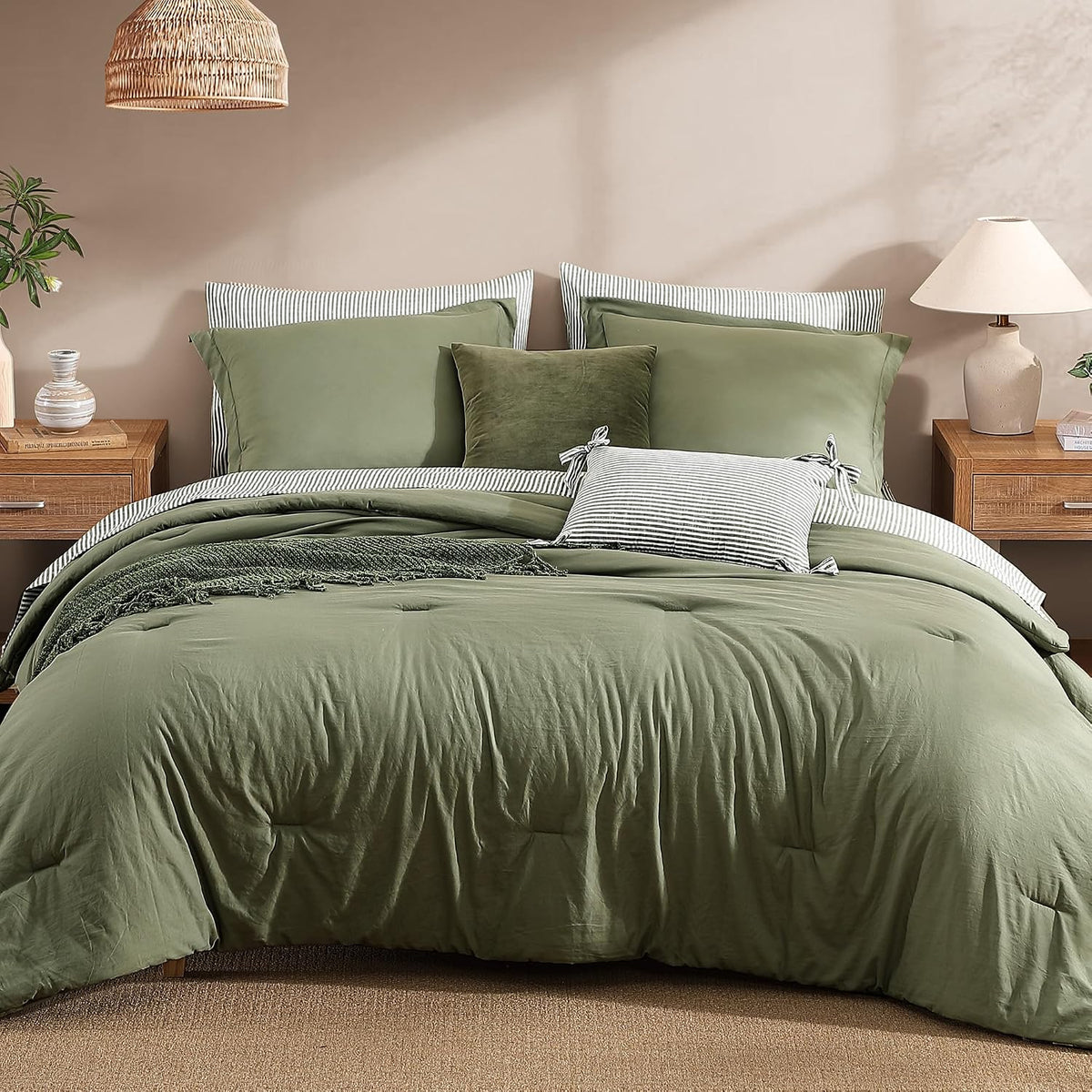 Monbix Queen Comforter Set - 7 Pieces Soft Bed in a Bag Queen Bedding Sets