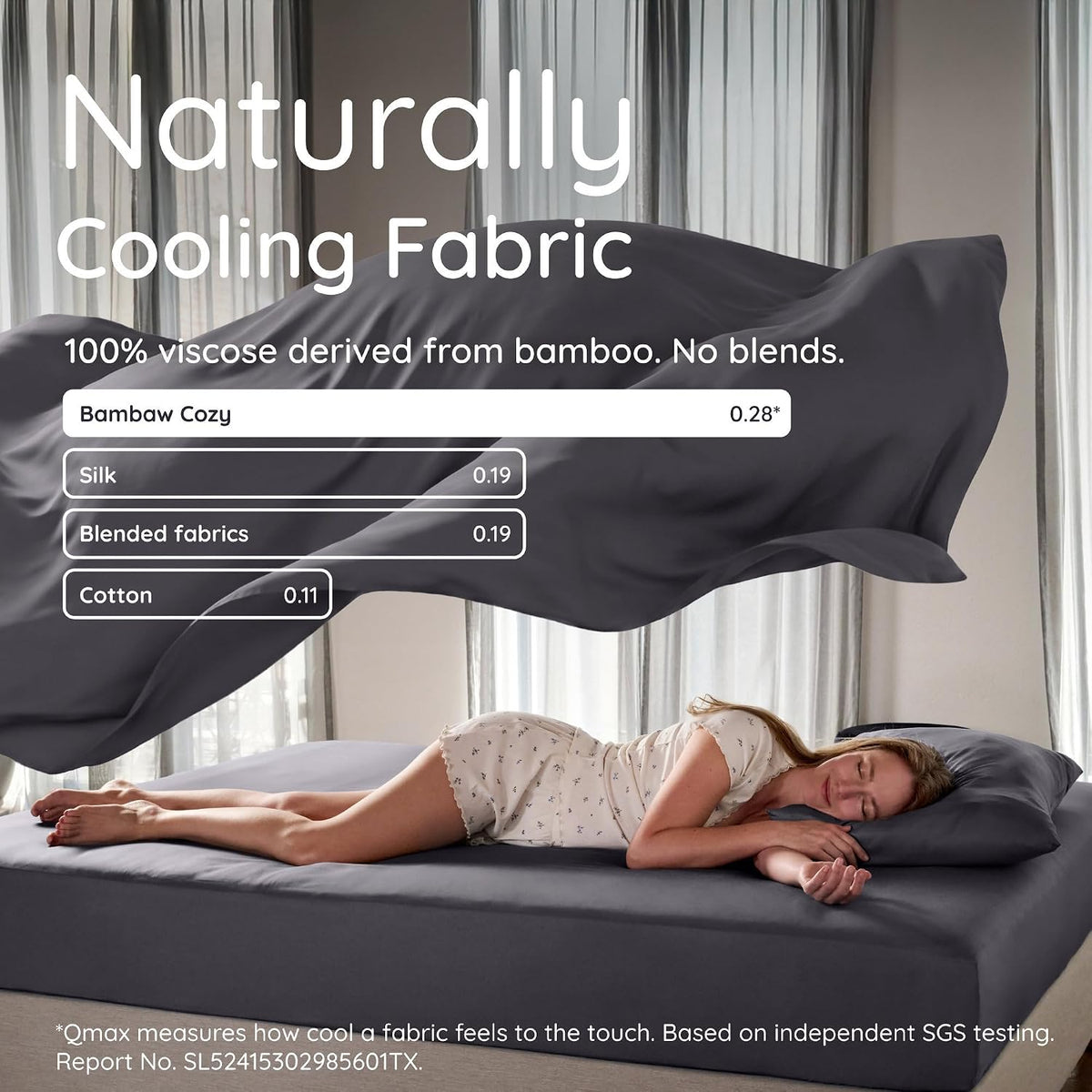 Bambaw 100% Viscose Derived from Bamboo Queen Size Fitted Sheet, Cooling, Deep Pocket, Corner Straps, Charcoal