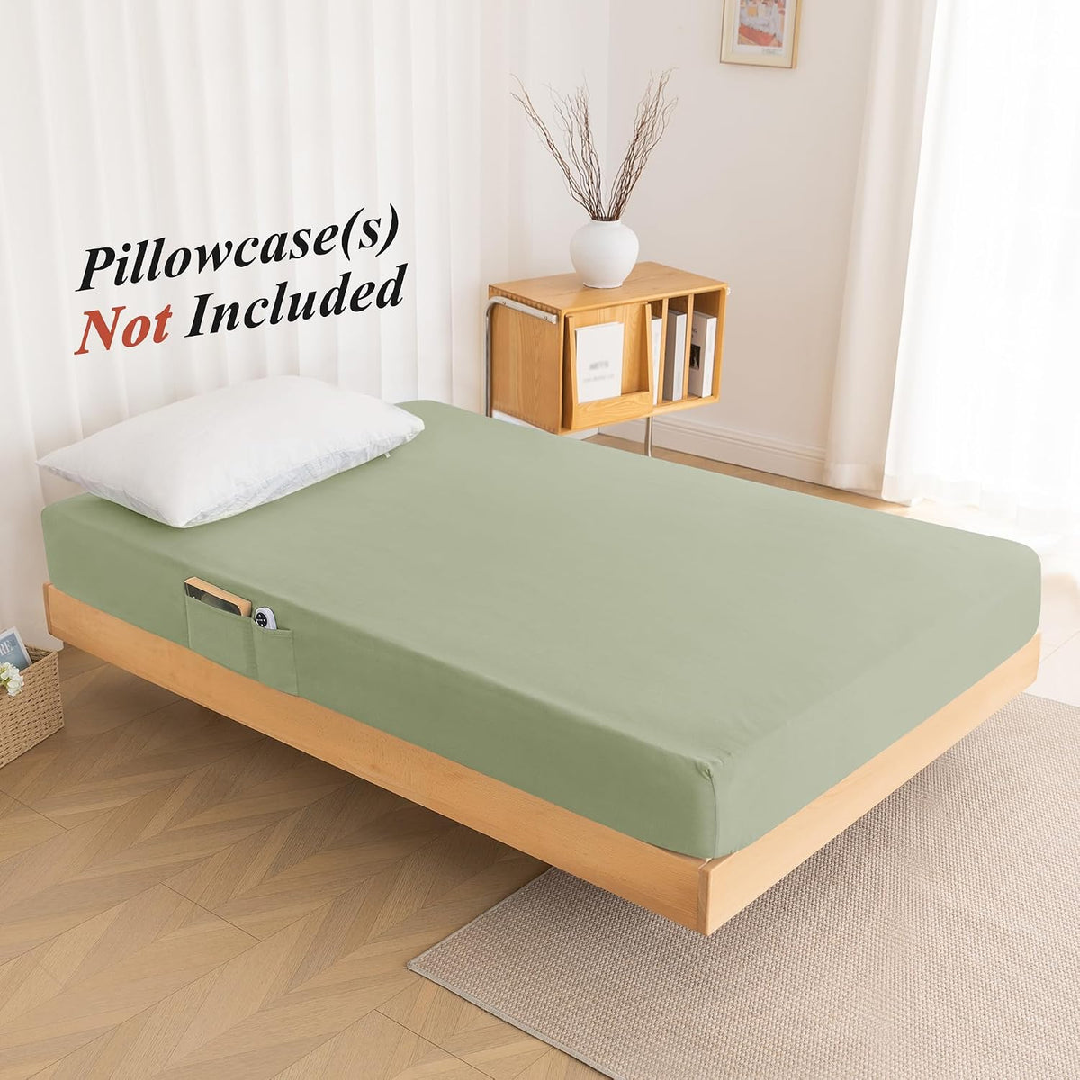 ALYVIA SPRING Twin Fitted Sheet with Side Pocket, Sage, 39x75