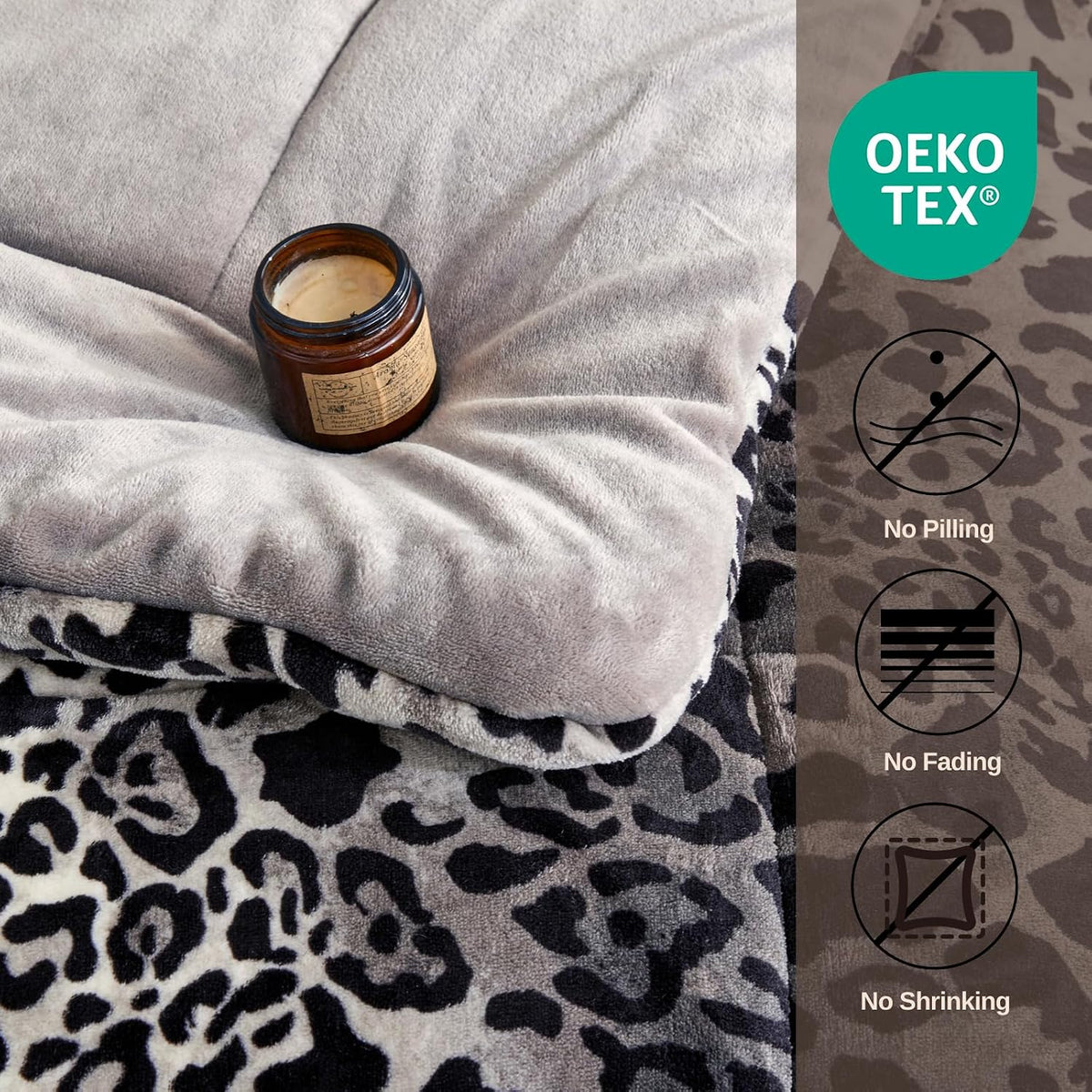 Petrichor Leopard Velvet Flannel Queen Comforter Set-Cheetah Print Western Blanket,Luxury Fuzzy Heavy Bedding Set, 3 Pieces Plush Winter Bed Set with Comforter (90"x90") & 2 Pillow Shams (20"x26")