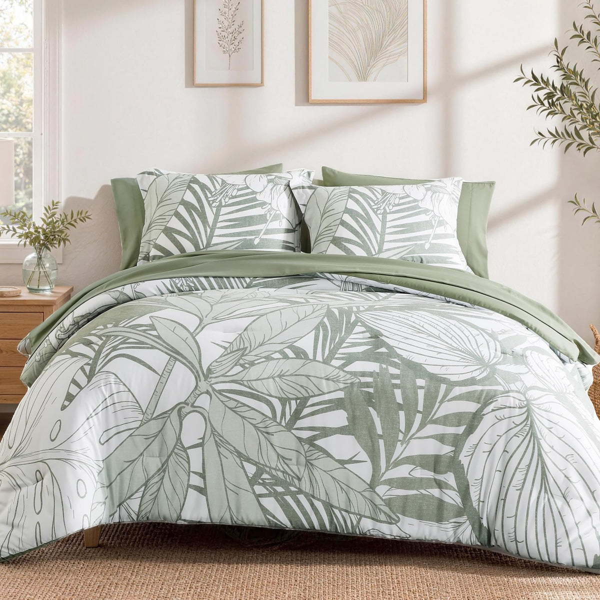 Queen Comforter Set - 7 Pieces Soft Floral Bed in a Bag Queen Bedding Sets