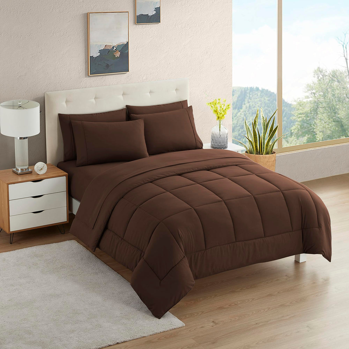 Sweet Home Collection 5 Piece Comforter Set Bag Solid Color All Season Soft Down Alternative Blanket & Luxurious Microfiber Bed Sheets, Navy, Twin