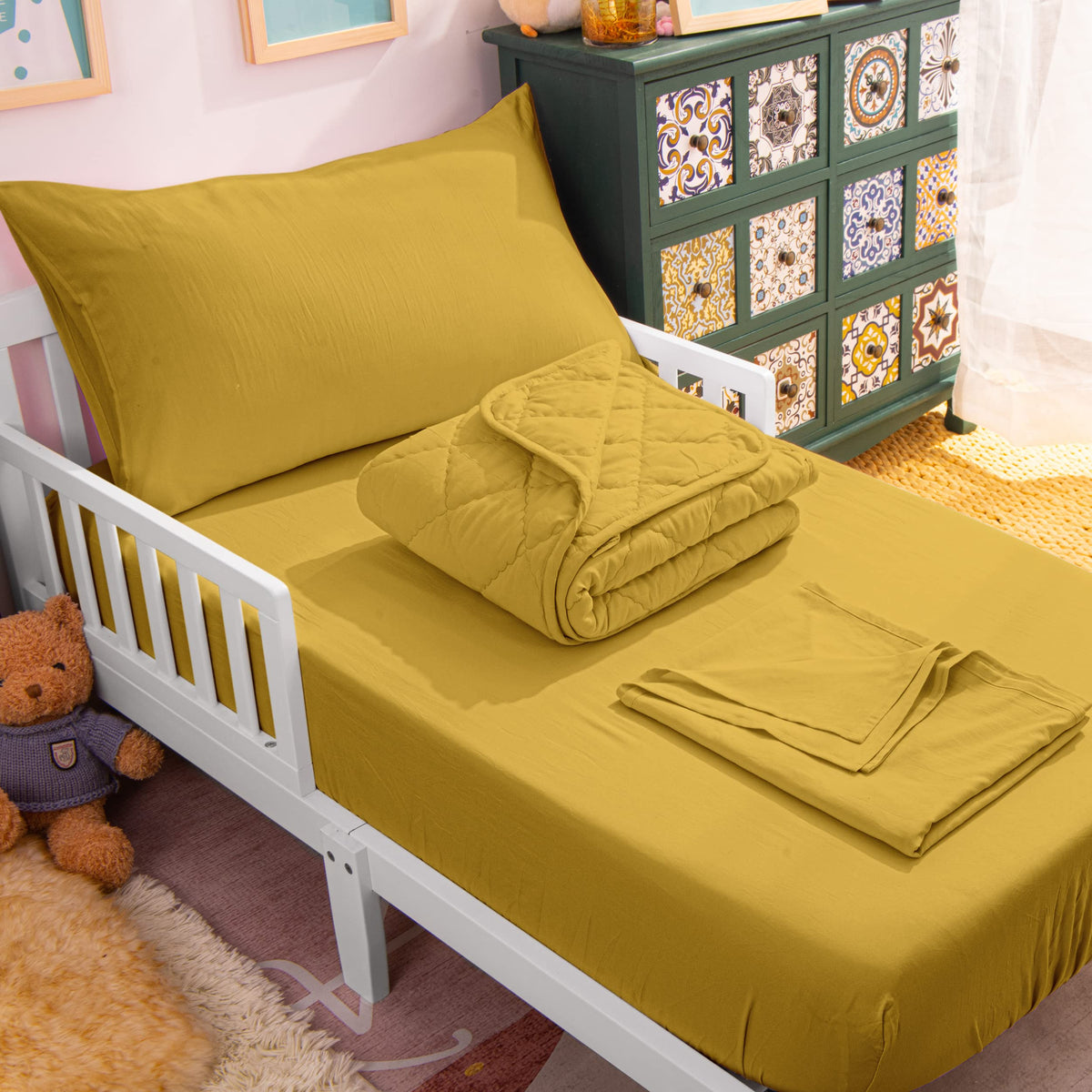NTBAY Toddler Microfiber Bedding Set, 4 Piece, Navy Blue