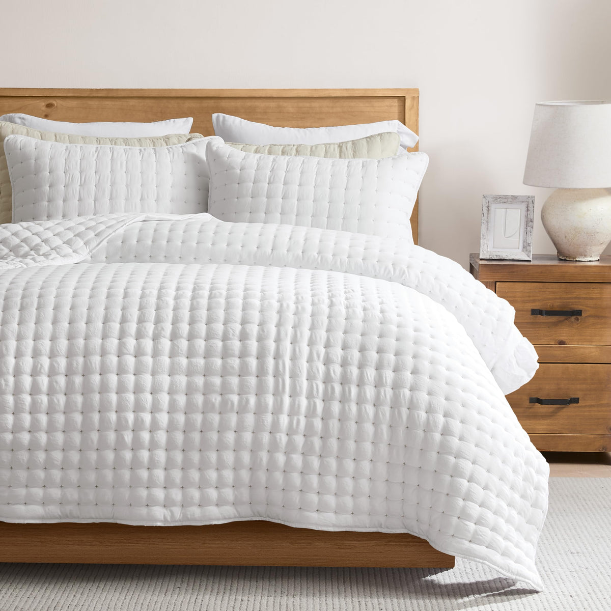 WDCOZY Cloud Soft Quilt Set, King Size, Beige, 3 Pieces 104x90 inches