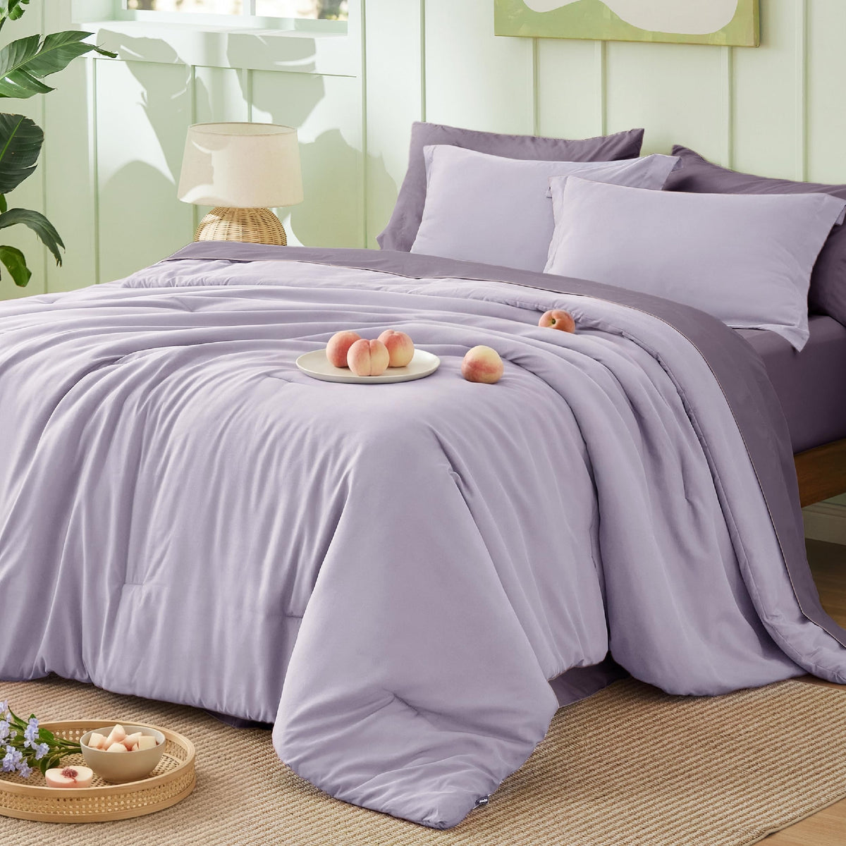 Bedsure Queen Bed in a Bag, Sage Green Comforter Set Contrasting 7 Pieces