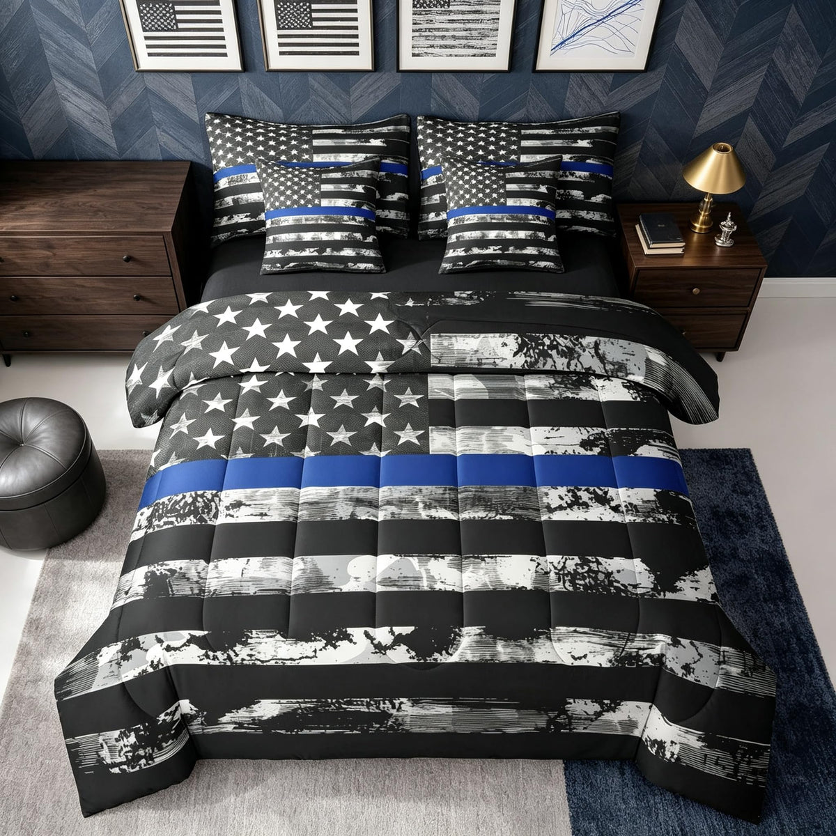 Erosebridal 7 Pcs Rustic Cow Comforter Set King Size,Western Texas Star Bed in a Bag with Flat Fitted Sheet for Cowboy Cowgirl,Cowhide Cow Print Bedding Set with Pillowcases and Cushion Cases