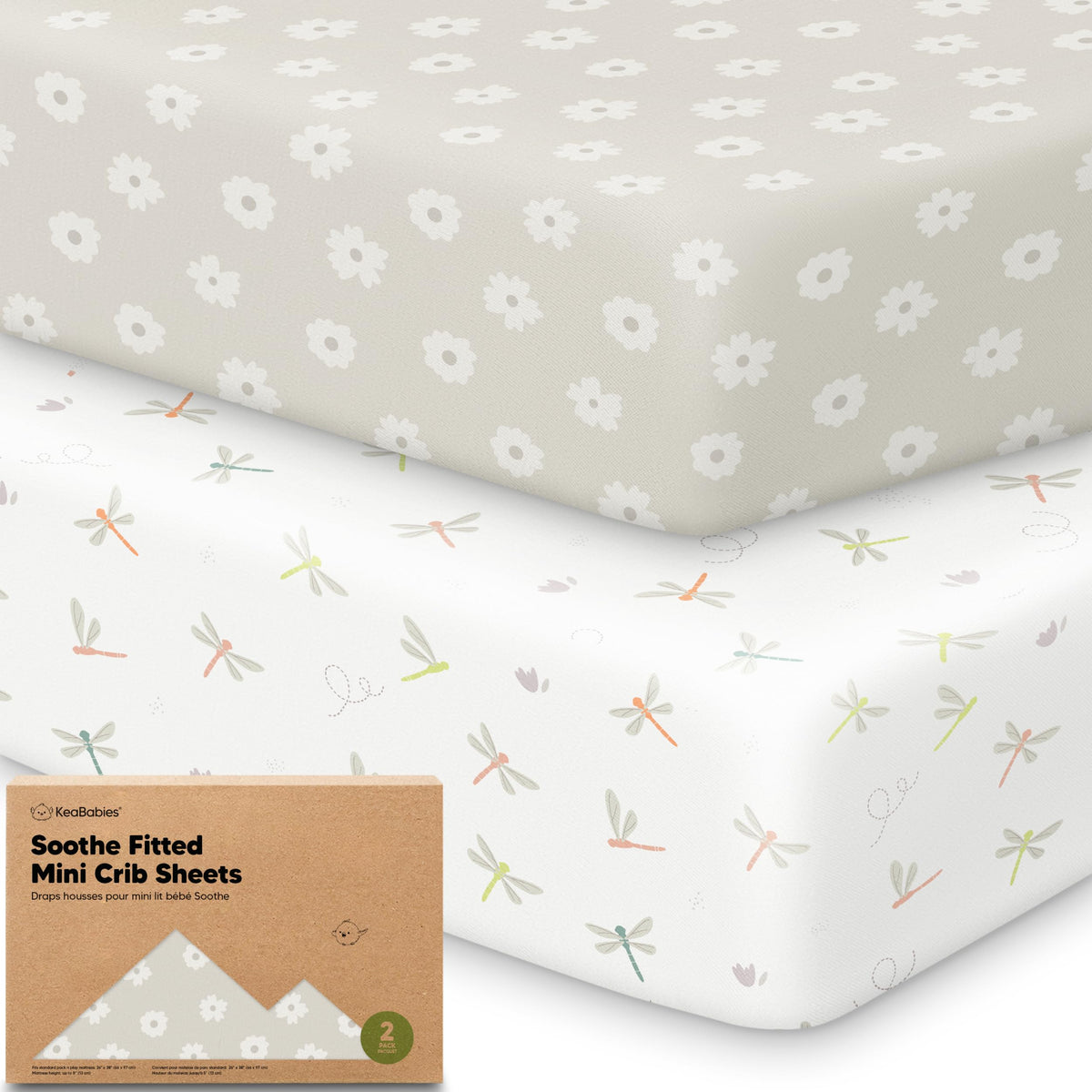 2-Pack Mini Crib Sheets Fitted, 38x26 Pack N Play Mattress Sheets (Elly)