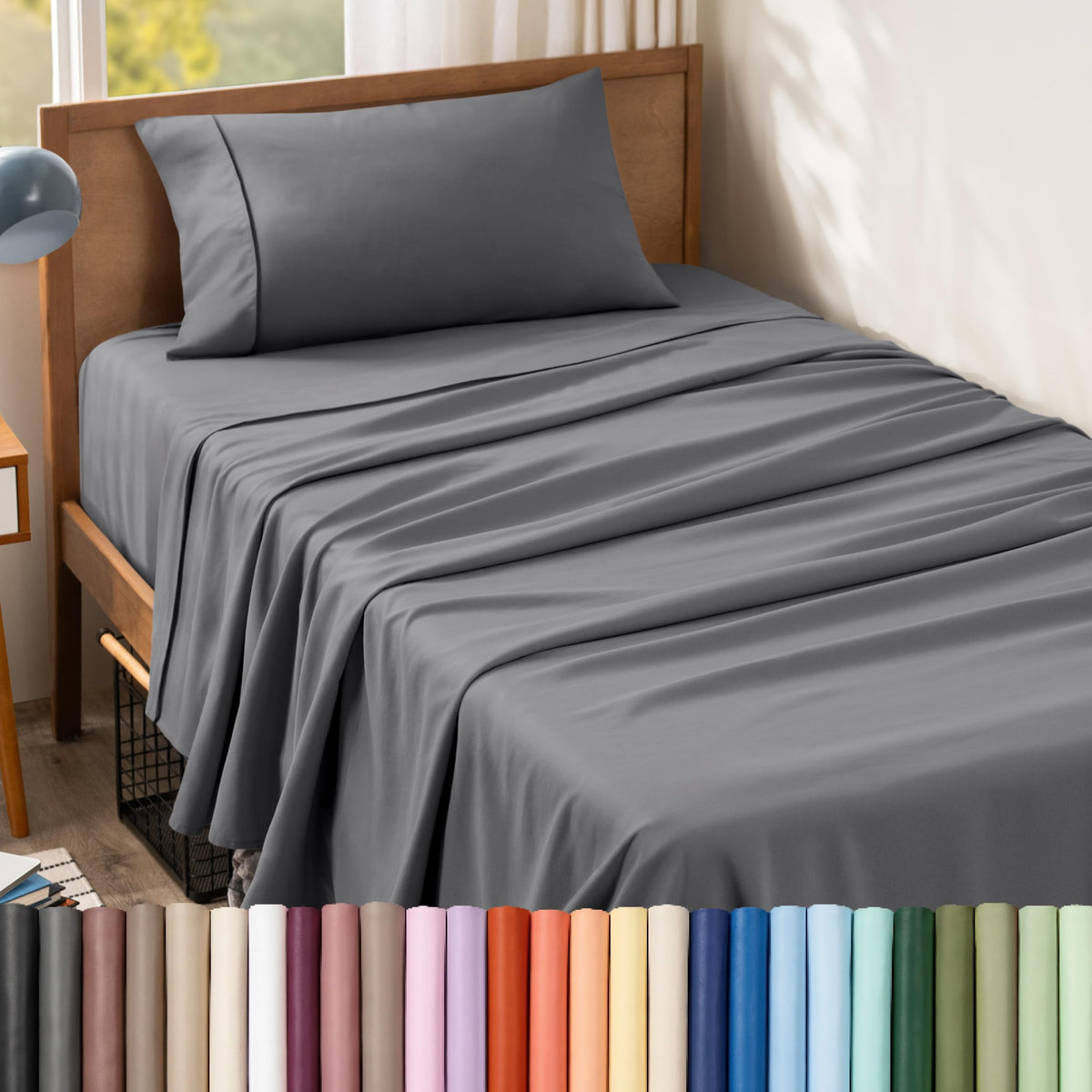 Bare Home Queen Sheet Set - 1800 Ultra-Soft (Queen, Grey)