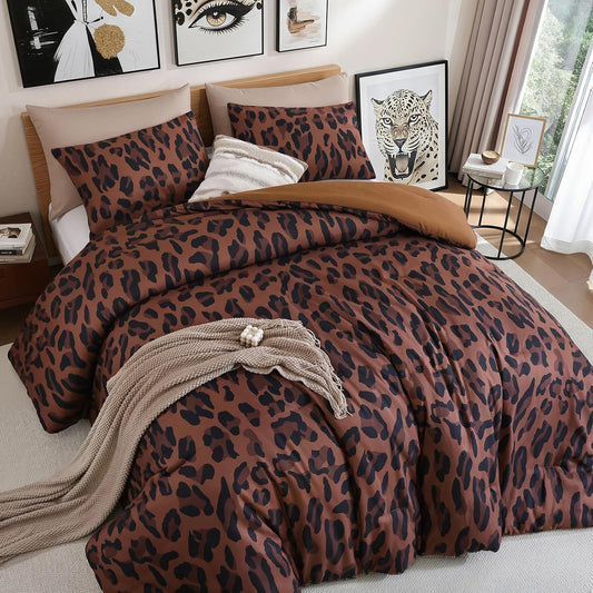 Cheetah Print Comforter Set Queen, Luxury Leopard Print Bedding, Brown