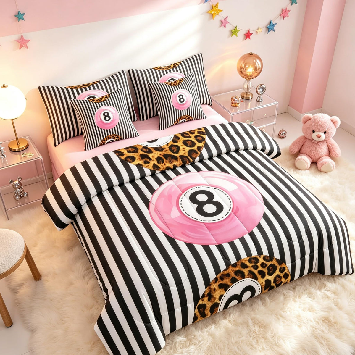 Erosebridal Leopard Print 7 Piece Bedding Set Full Cheetah Decor Comforter Set with Sheets Geometric Modern Bed in A Bag African Safari Animal Bed Sets with 2 Pillowcases, 2 Pillow Covers Lightweight