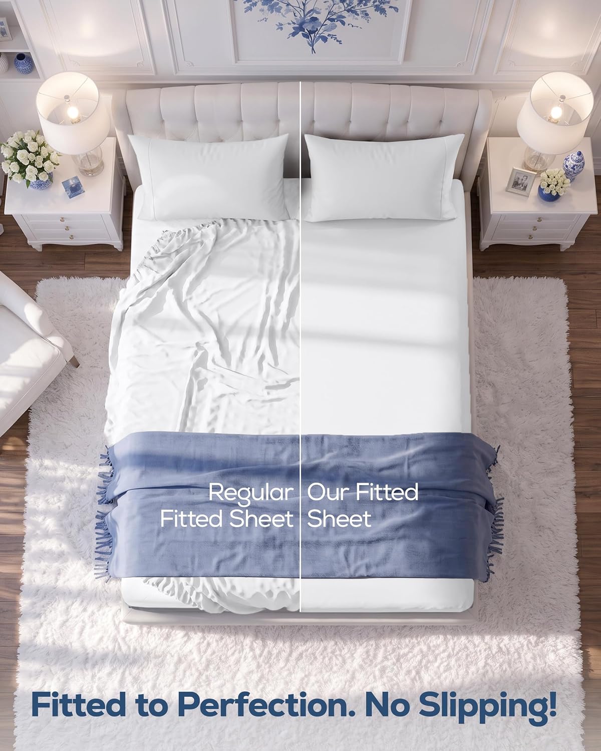 Queen Fitted Sheet, Ultra Soft Fits Up to 15 Inch Deep Pocket, White