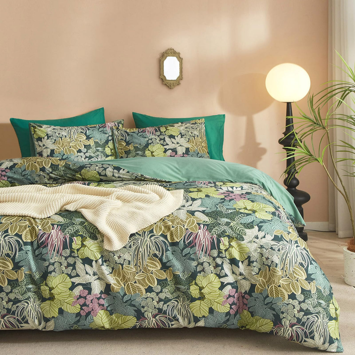 mixinni Duvet Cover Set King Size Bird Flower Pattern Soft Long Staple Cotton Floral Bedding Comforter Cover Set with Zipper Ties for Women and Men, Ultra Soft, Breathable, Easy Care-King Size