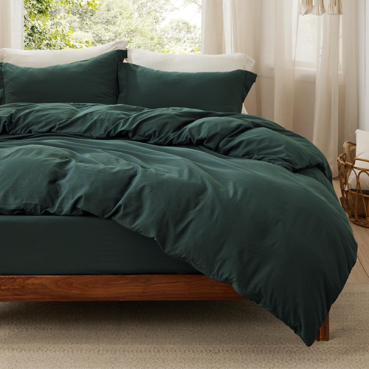 Bedsure Prewashed Duvet Cover Queen, Cotton-Like Soft Bedding Set, Beige