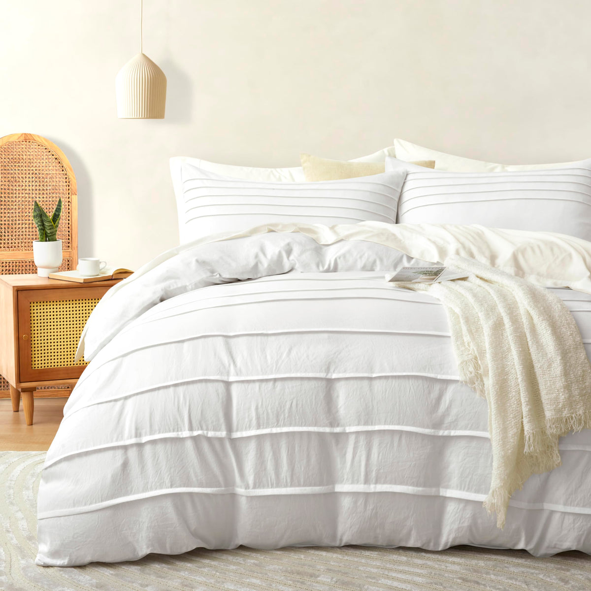 Oli Anderson 3PCS Pleated Duvet Cover Set, Sage Green, Queen