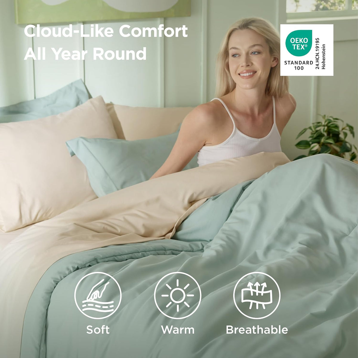 Bedsure Queen Bed in a Bag, Sage Green Comforter Set Contrasting 7 Pieces