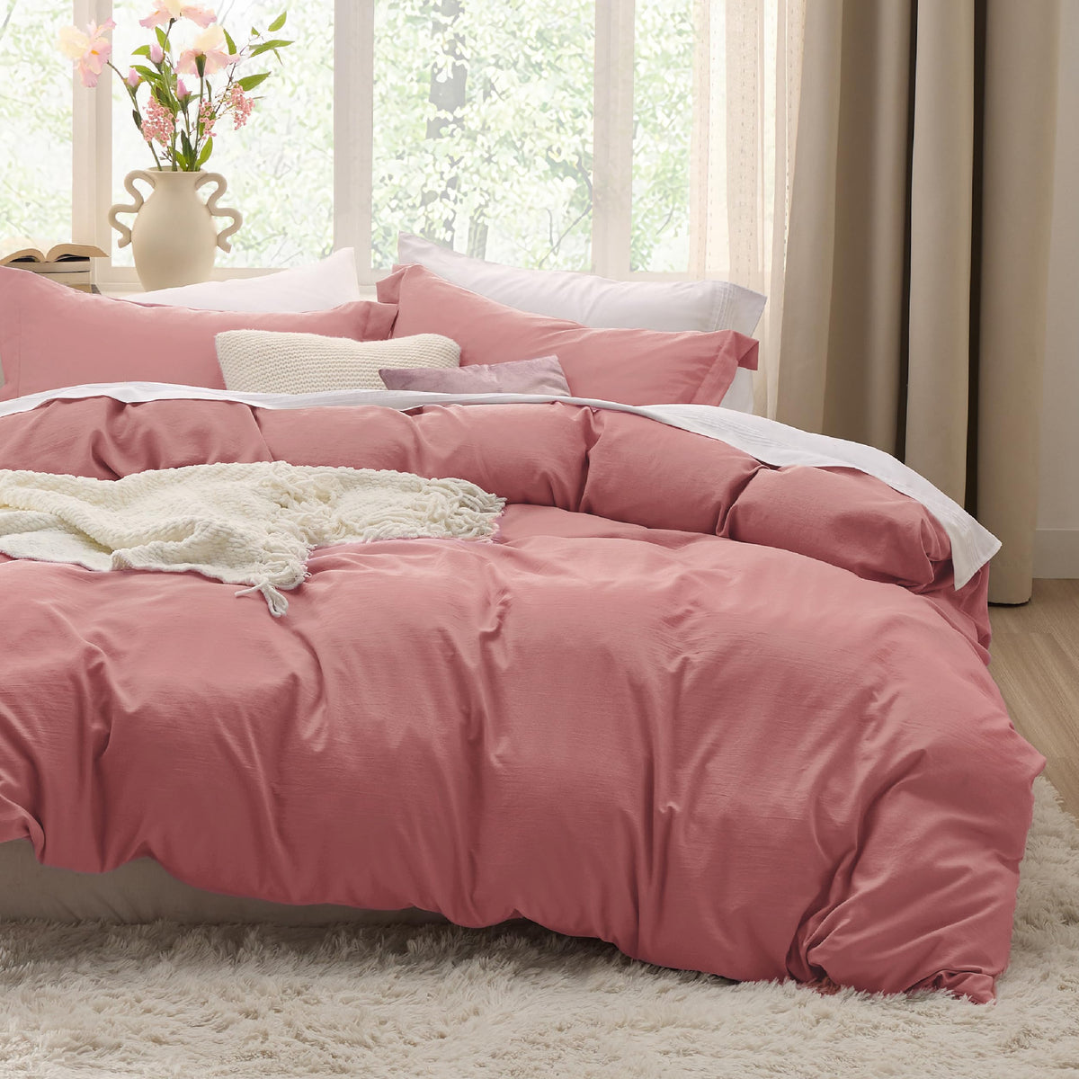Bedsure Prewashed Duvet Cover Queen, Cotton-Like Soft Bedding Set, Beige