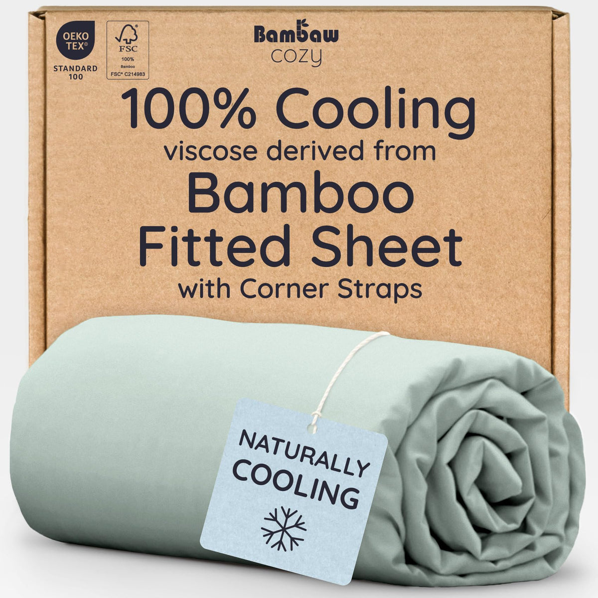 Bambaw 100% Viscose Derived from Bamboo Queen Size Fitted Sheet, Cooling, Deep Pocket, Corner Straps, Charcoal