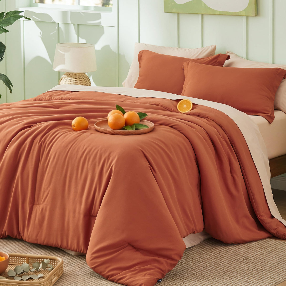 Bedsure Queen Bed in a Bag, Sage Green Comforter Set Contrasting 7 Pieces