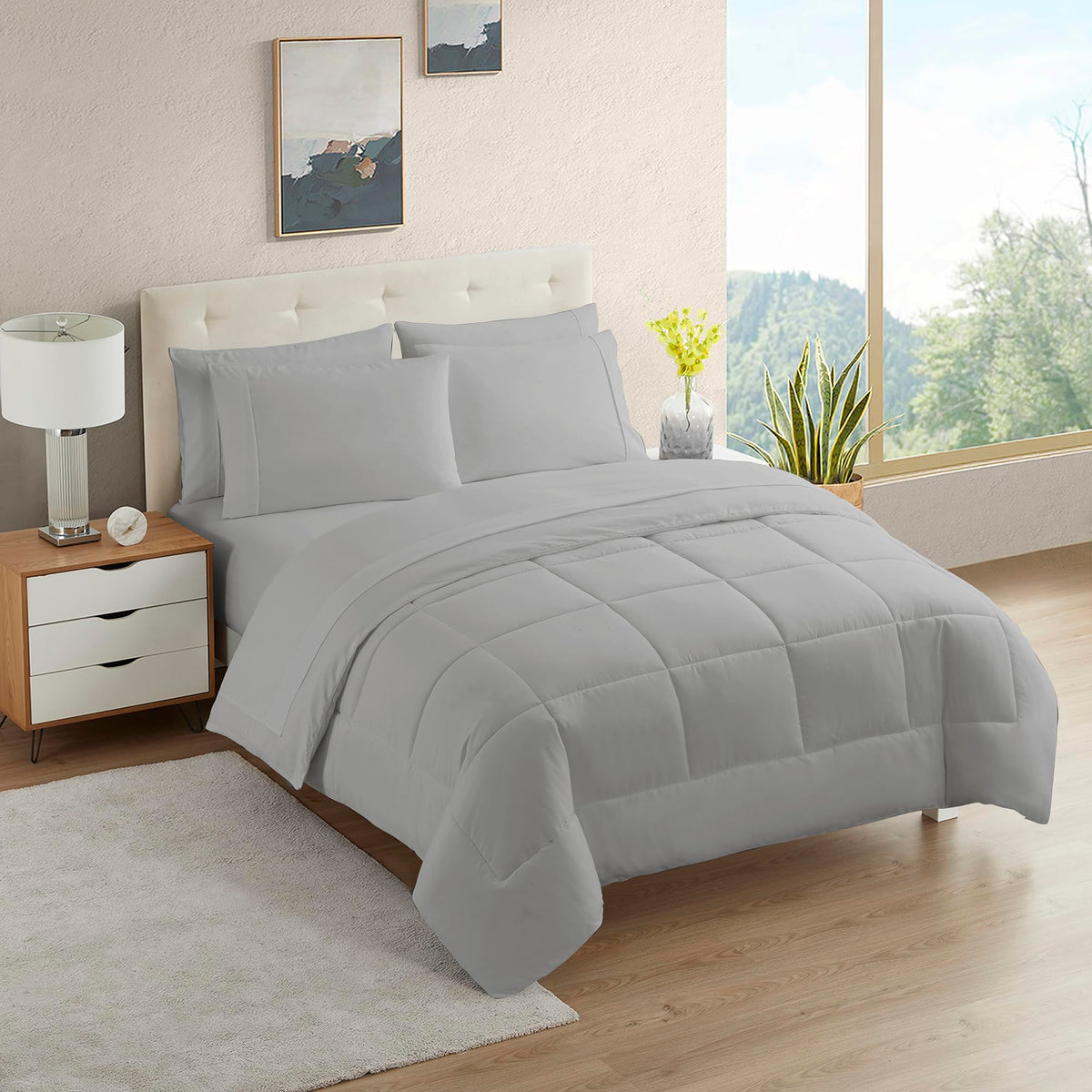 Sweet Home Collection 5 Piece Comforter Set Bag Solid Color All Season Soft Down Alternative Blanket & Luxurious Microfiber Bed Sheets, Navy, Twin