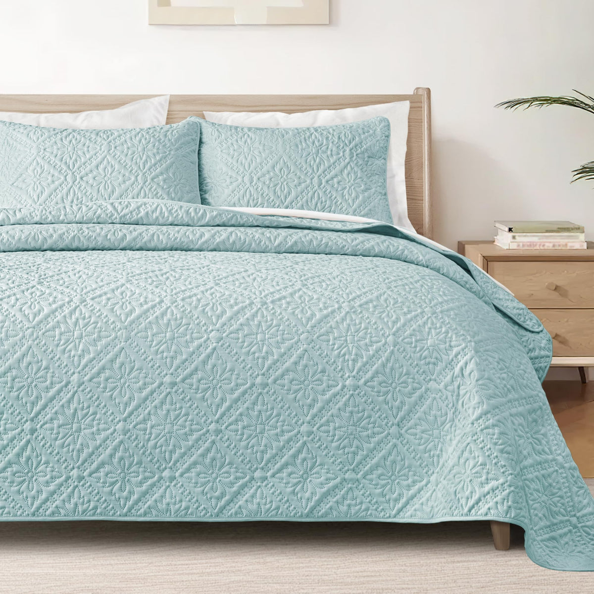 Exclusivo Mezcla Full Queen Quilt Set, Beige Cream