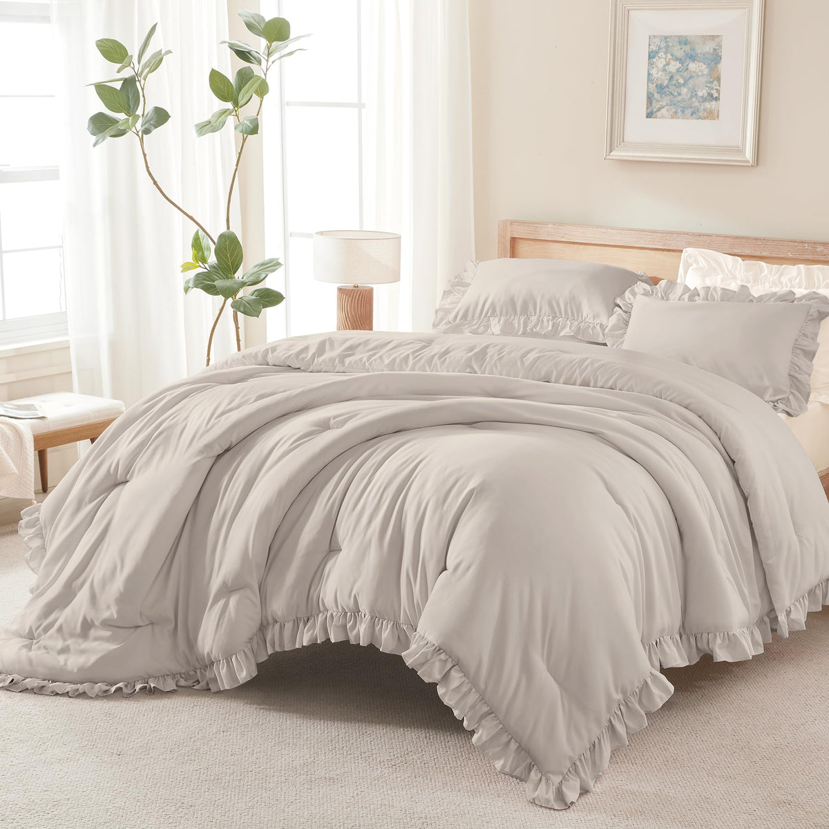 Andency Pink Ruffle Comforter Twin Size, 2 Pieces Soft Bed Set