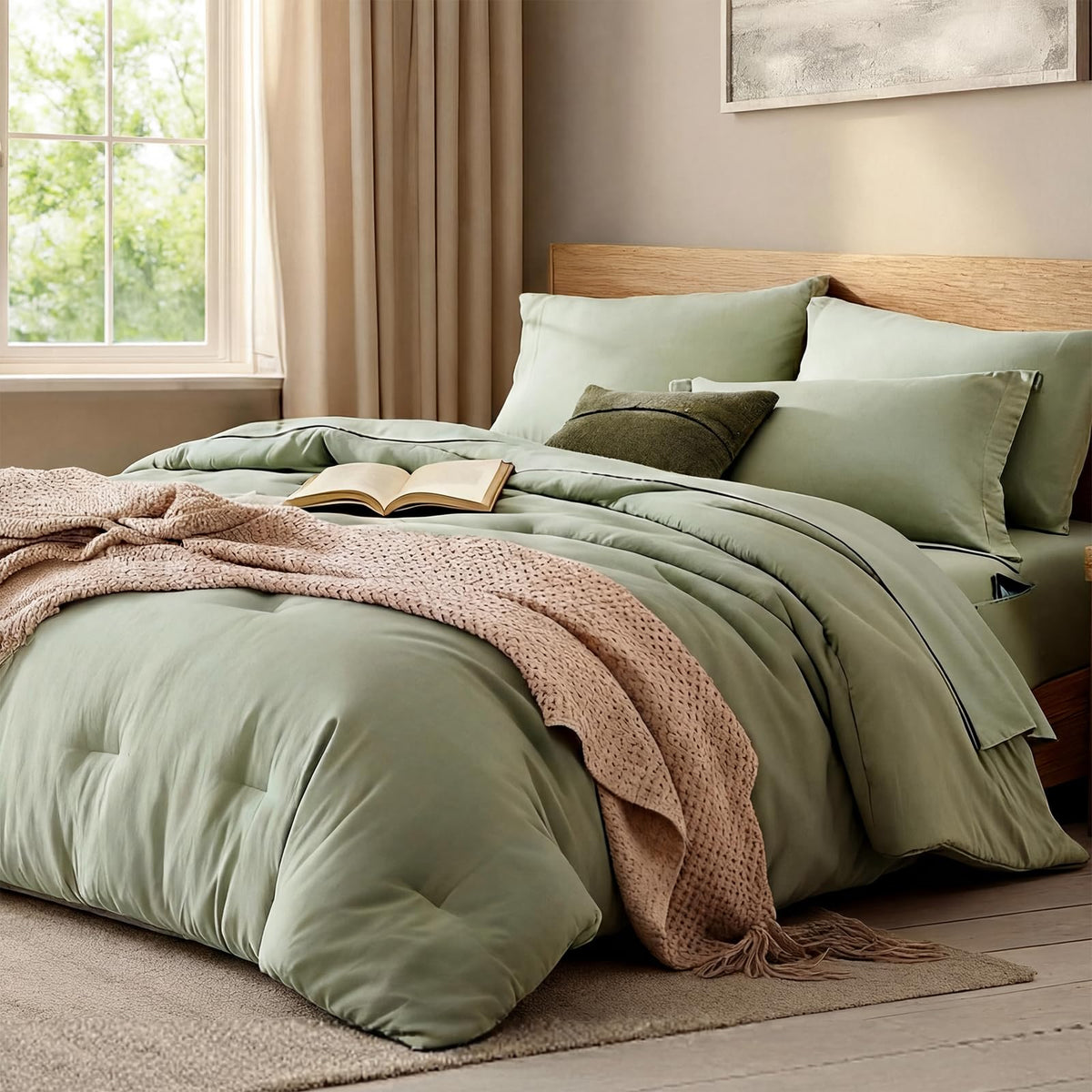 King Size Comforter Set- 7 Pieces Prewashed Bed in a Bag King Bedding Sets