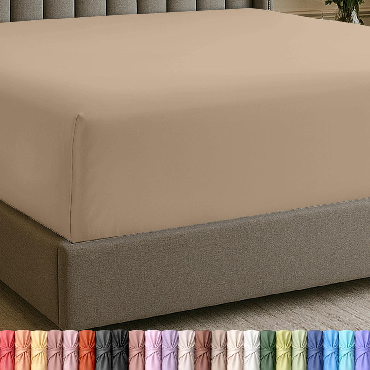 Extra Deep Pocket King Fitted Sheet, Fits 16-21 Inch Mattress, Beige