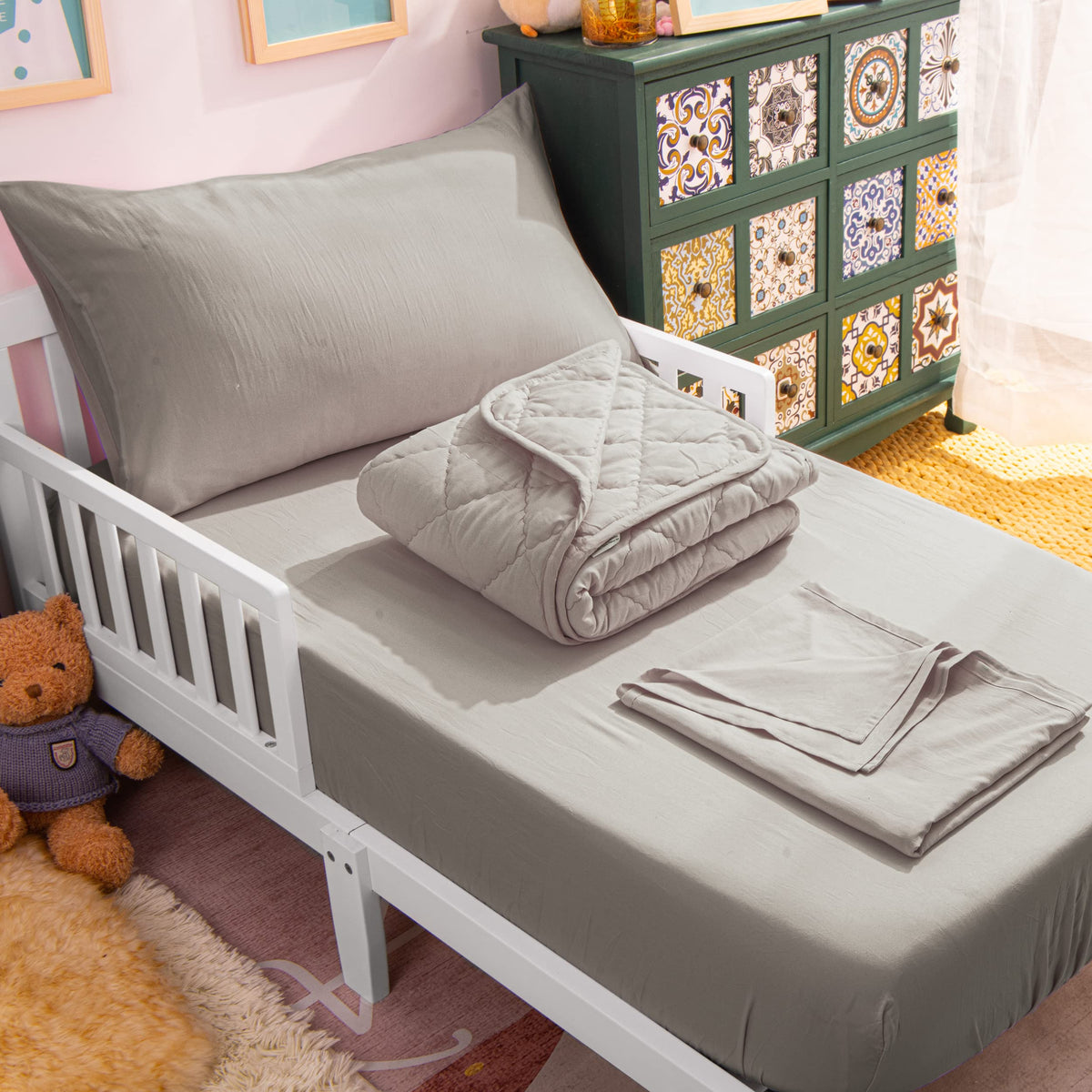 NTBAY Toddler Microfiber Bedding Set, 4 Piece, Navy Blue