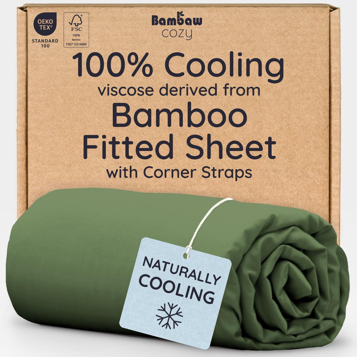 Bambaw 100% Viscose Derived from Bamboo Queen Size Fitted Sheet, Cooling, Deep Pocket, Corner Straps, Charcoal