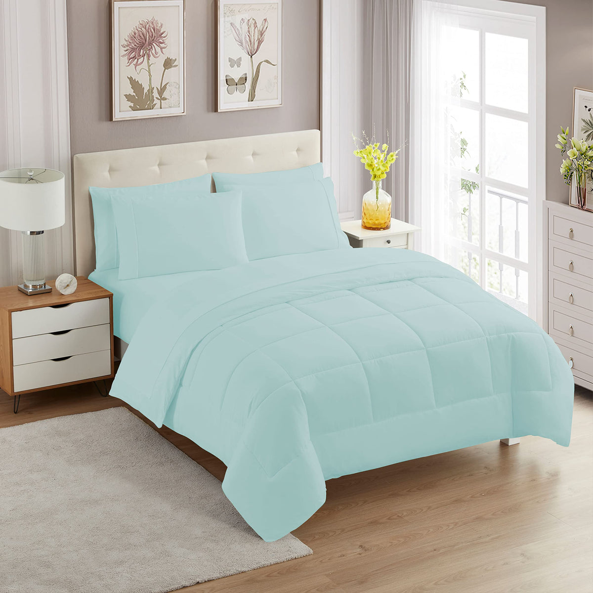 Sweet Home Collection 5 Piece Comforter Set Bag Solid Color All Season Soft Down Alternative Blanket & Luxurious Microfiber Bed Sheets, Navy, Twin