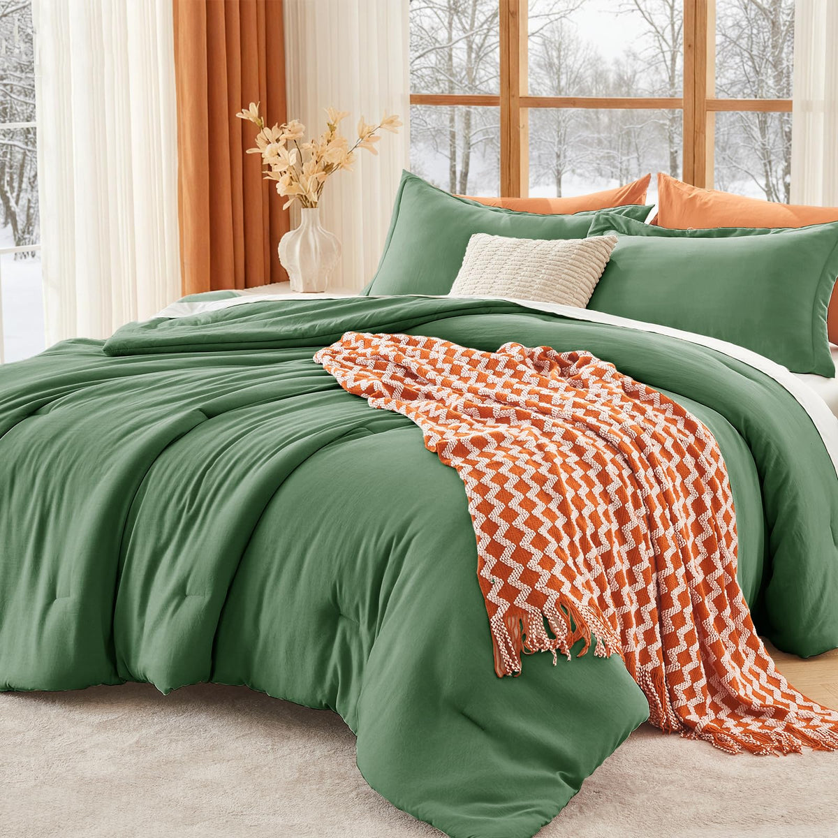 MUXHOMO Queen Size Comforter Set Beige, 3 Piece Solid Bedding for All Seasons, Warm Down Alternative Bed Set Includes 1 Lightweight Comforter (90"x90") and 2 Pillowshams (20"x26")