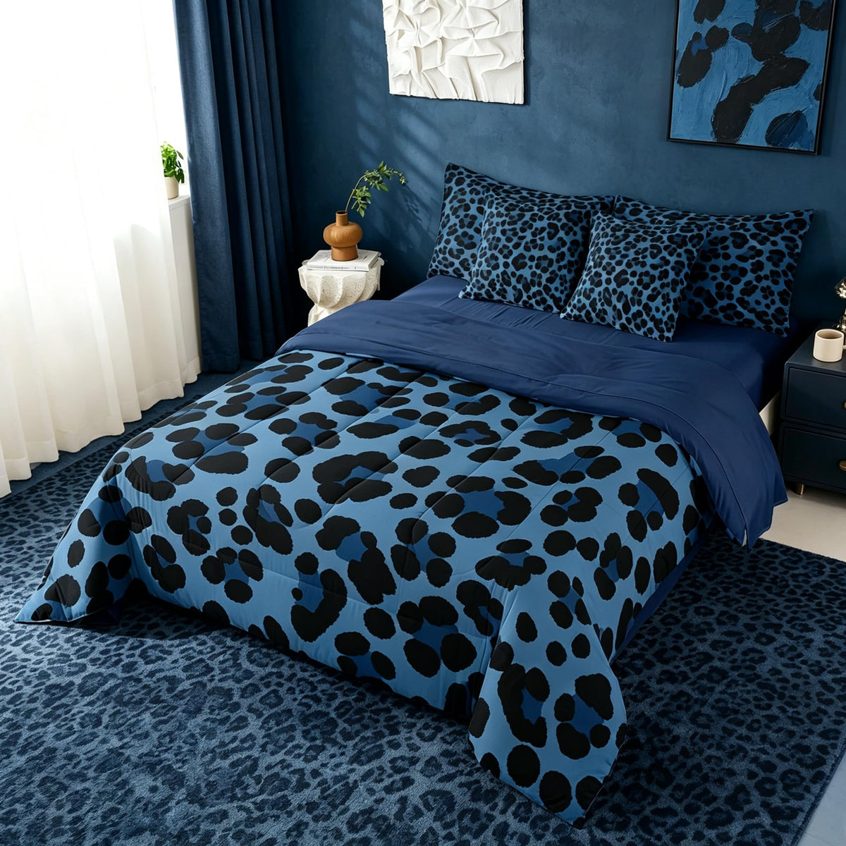 Erosebridal Leopard Print 7 Piece Bedding Set Full Cheetah Decor Comforter Set with Sheets Geometric Modern Bed in A Bag African Safari Animal Bed Sets with 2 Pillowcases, 2 Pillow Covers Lightweight