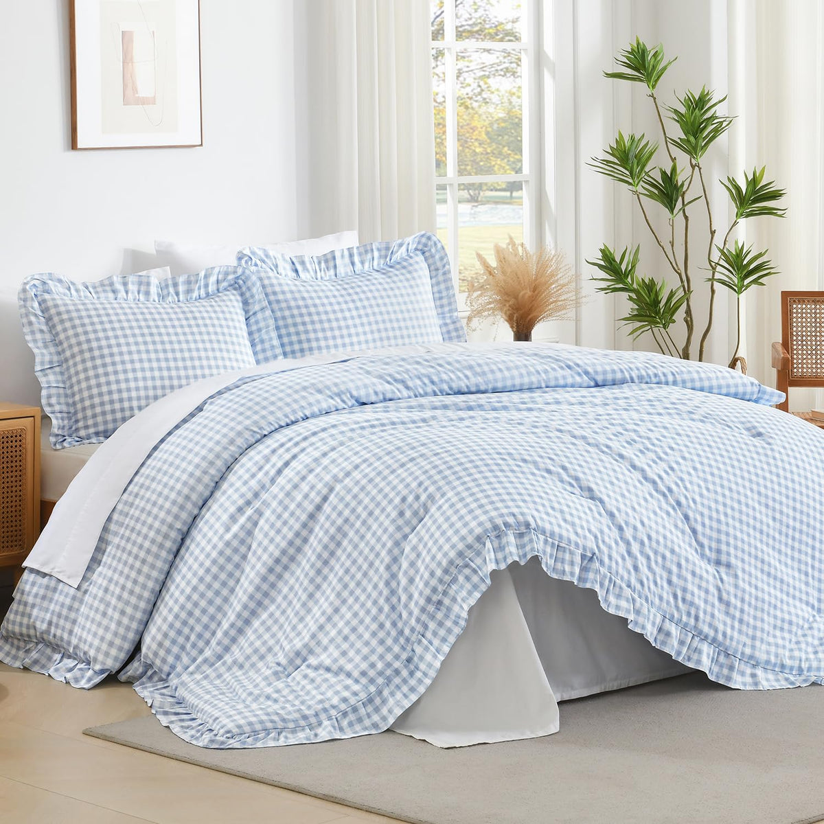 Andency Pink Ruffle Comforter Twin Size, 2 Pieces Soft Bed Set