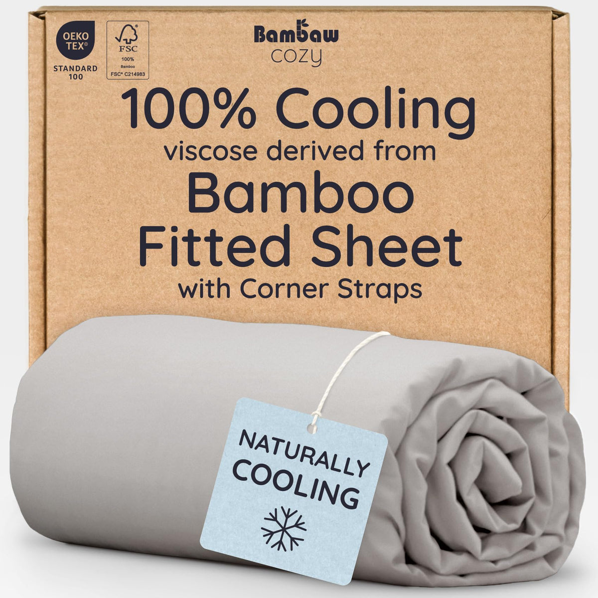 Bambaw 100% Viscose Derived from Bamboo Queen Size Fitted Sheet, Cooling, Deep Pocket, Corner Straps, Charcoal