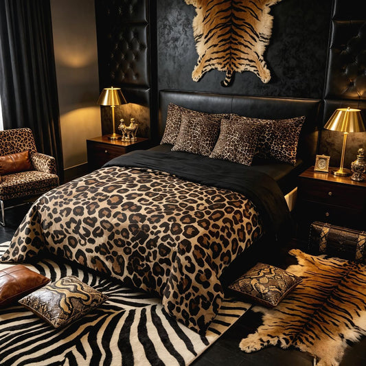 Erosebridal Leopard Print 7 Piece Bedding Set Full Cheetah Decor Comforter Set with Sheets Geometric Modern Bed in A Bag African Safari Animal Bed Sets with 2 Pillowcases, 2 Pillow Covers Lightweight