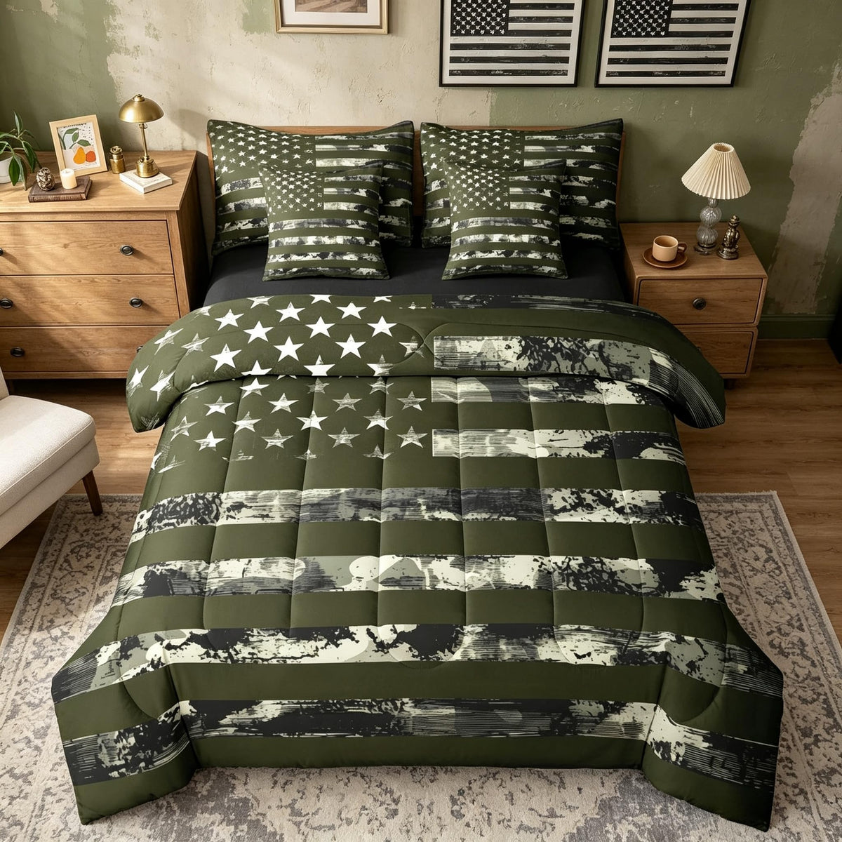 Erosebridal 7 Pcs Rustic Cow Comforter Set King Size,Western Texas Star Bed in a Bag with Flat Fitted Sheet for Cowboy Cowgirl,Cowhide Cow Print Bedding Set with Pillowcases and Cushion Cases
