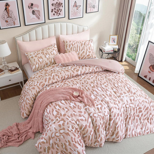 Cheetah Print Comforter Set Queen, Luxury Leopard Print Bedding, Blush