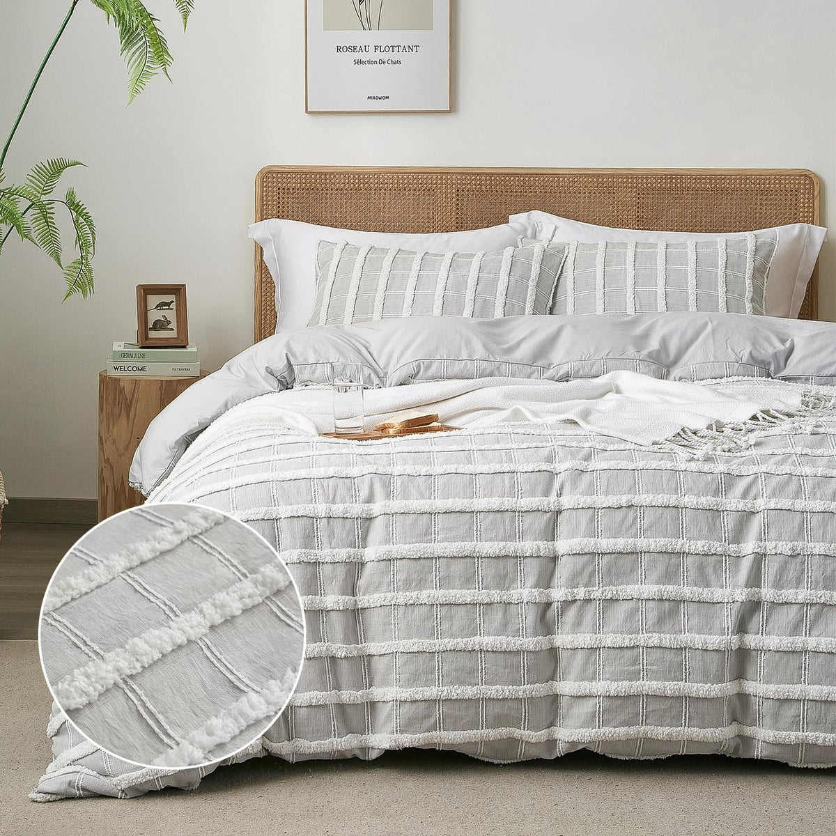 Tufted Black Leopard Duvet Cover King Size, 2 Pillow Shams, No Comforter