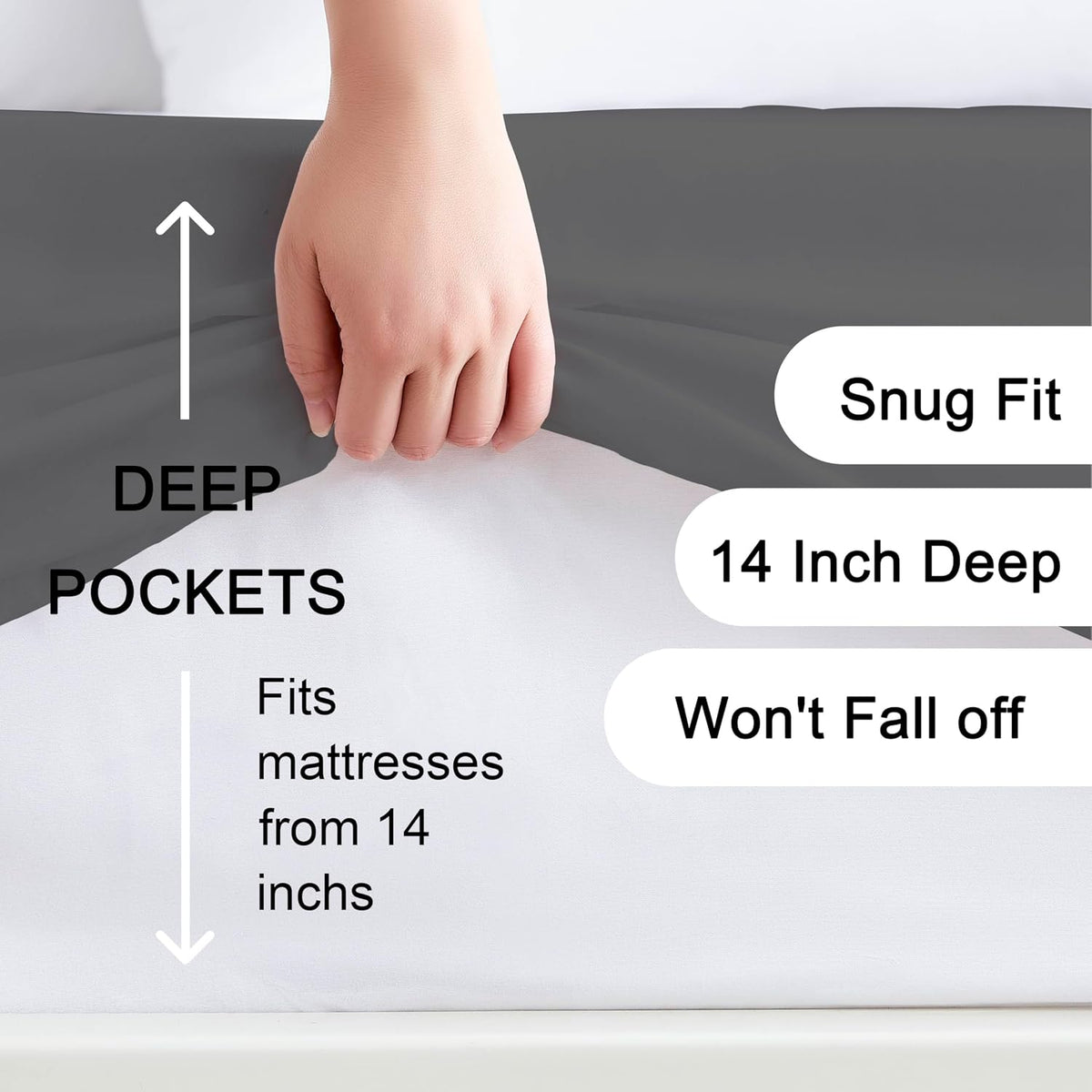 Hotella California King Size Fitted Sheet,14" Deep Pocket Dark Gray Sheet