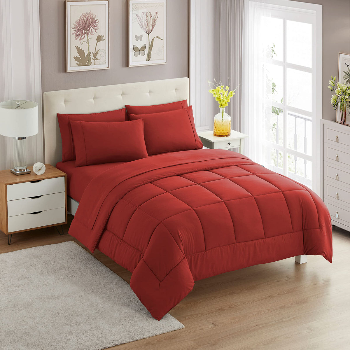 Sweet Home Collection 5 Piece Comforter Set Bag Solid Color All Season Soft Down Alternative Blanket & Luxurious Microfiber Bed Sheets, Navy, Twin