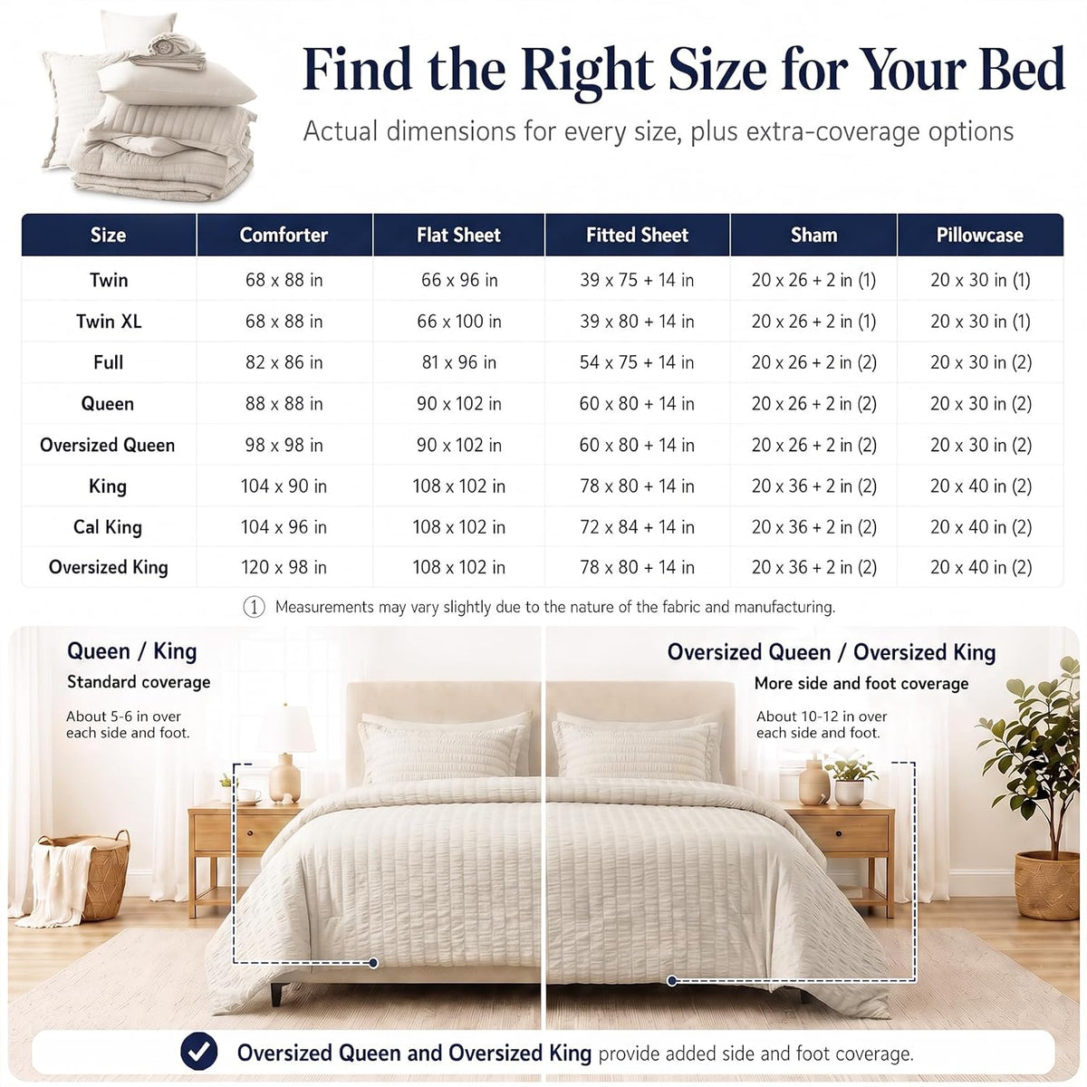 CozyLux Queen Comforter Set, 7 Pieces Beige Seersucker Bed in a Bag