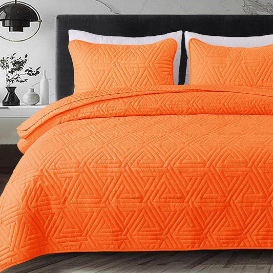 Whale Flotilla Soft Geometric Twin Quilt Set for All Seasons, Orange