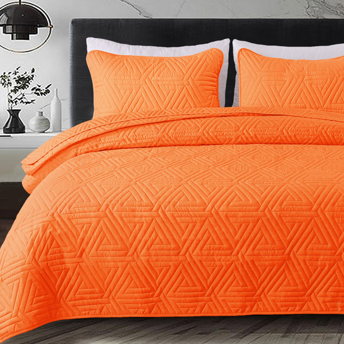 Whale Flotilla Soft Geometric Twin Quilt Set for All Seasons, Orange