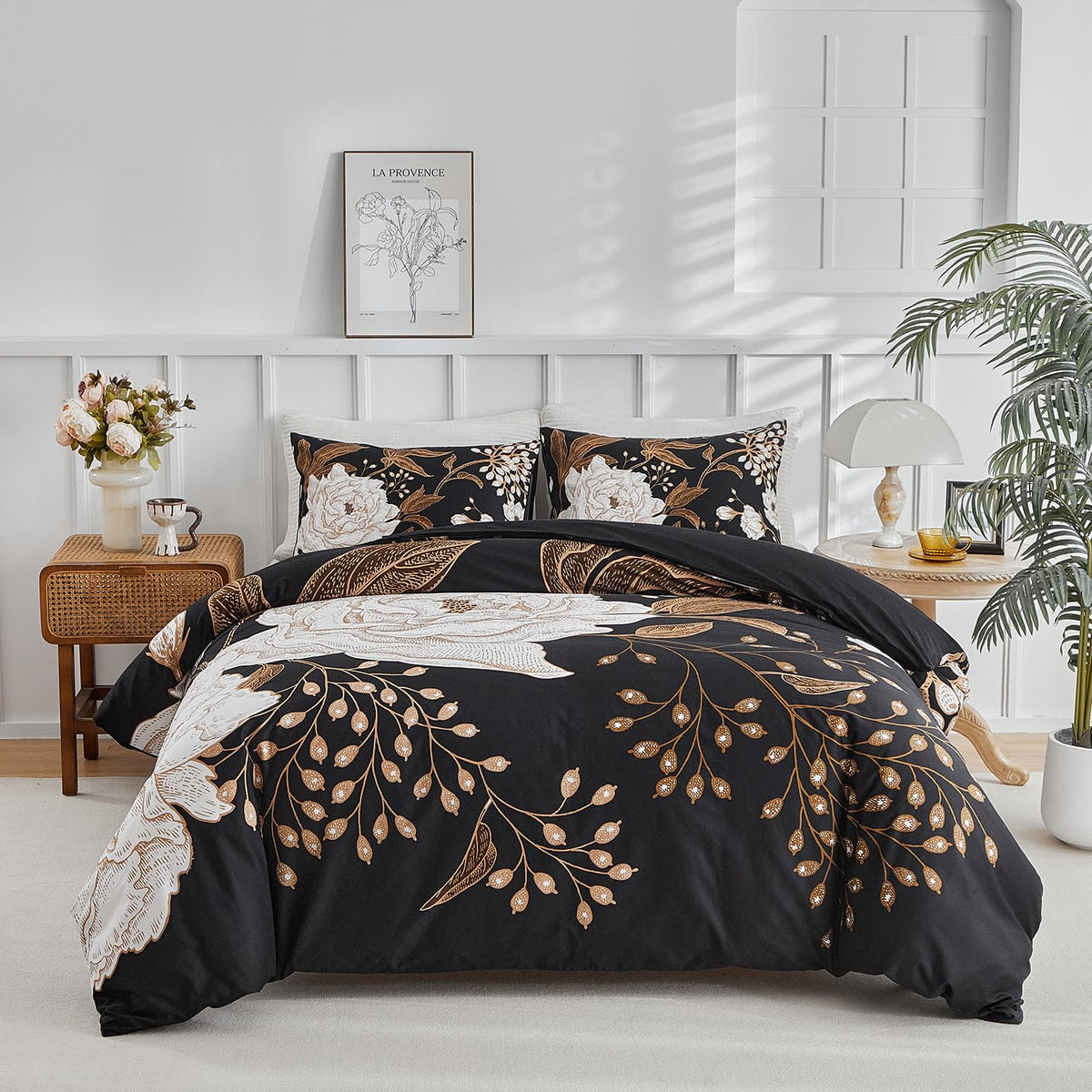 mixinni Duvet Cover Set King Size Bird Flower Pattern Soft Long Staple Cotton Floral Bedding Comforter Cover Set with Zipper Ties for Women and Men, Ultra Soft, Breathable, Easy Care-King Size