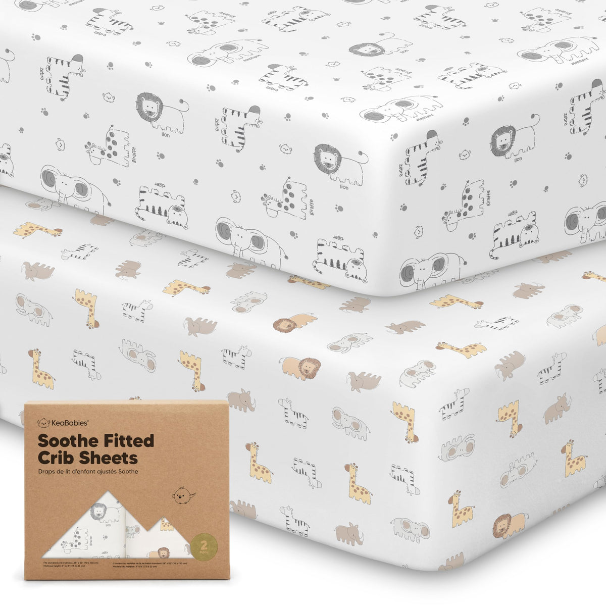 KeaBabies 2pk Organic Cotton Crib Sheets for Boys Girls 52x28, Soft White