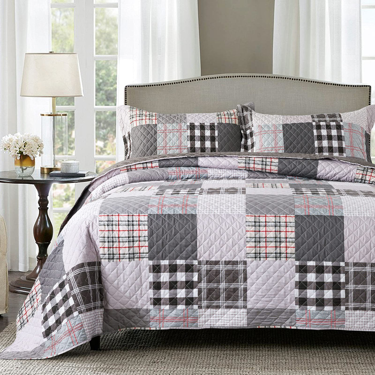 Travan 3-Piece Quilt Set Quilted Bedspread Lightweight Coverlet Set Garden Style Floral Printed Oversized Quilted Bedding Set with Shams for All Season, Exquisite, Queen Size