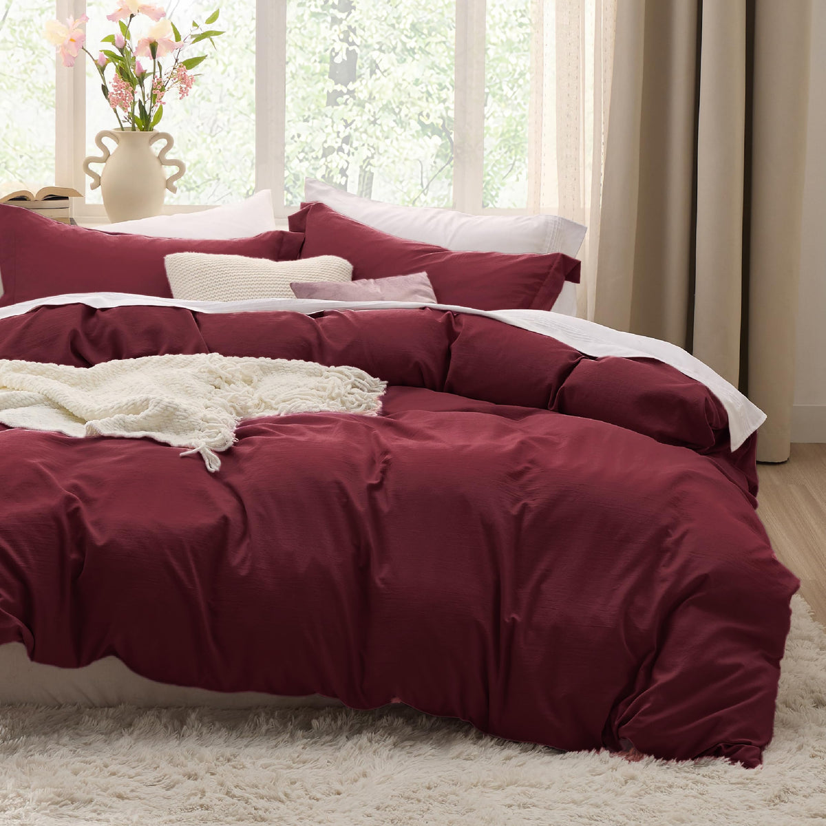 Bedsure Prewashed Duvet Cover Queen, Cotton-Like Soft Bedding Set, Beige